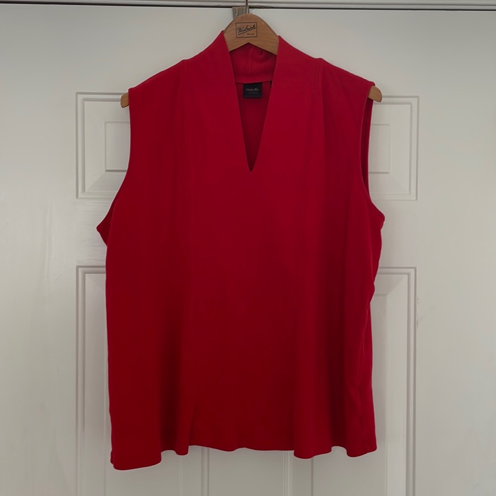 Plus size sleeveless top on red  v-neck with nice panel detail